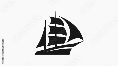 A black silhouette of a sailboat gliding smoothly across the water, viewed from the side with sails fully extended