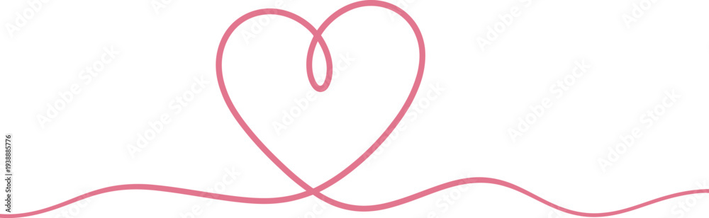 Fototapeta premium Elegant minimalist pink heart shape formed by a single continuous flowing line and waves