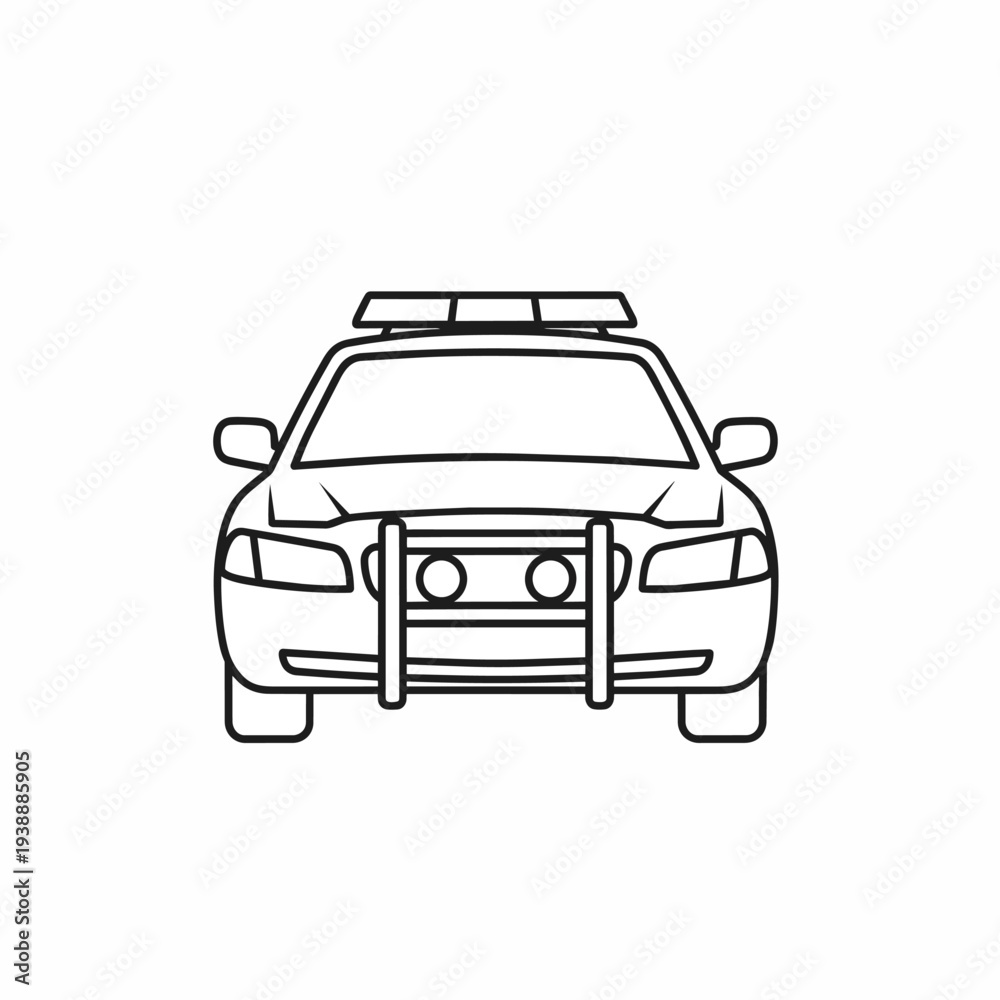 Obraz premium Police Car Front View Line Art
