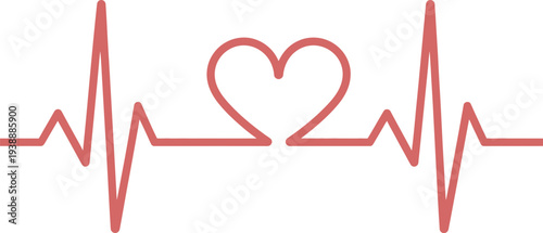 Abstract medical electrocardiogram line art with a stylized heart shape in the middleisolated on transparent background