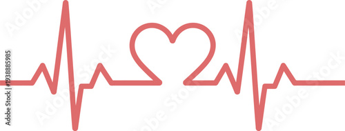 Abstract electrocardiogram line graph featuring a heart symbol in the center isolated on transparent background