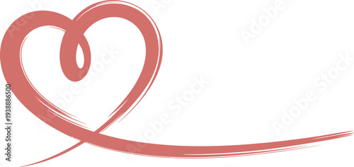 Abstract brush stroke heart shape with a flowing tail isolated on transparent background