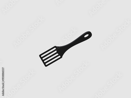 A simple flat illustration of a black slotted spatula or turner