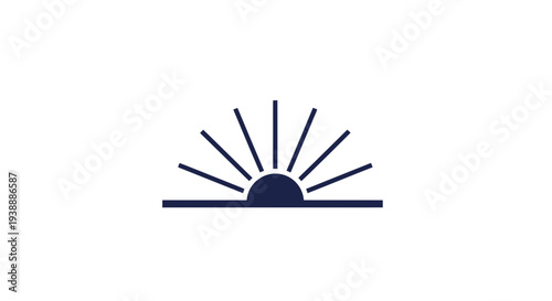 Minimalist sunrise icon, simple rays of light emanating from horizon