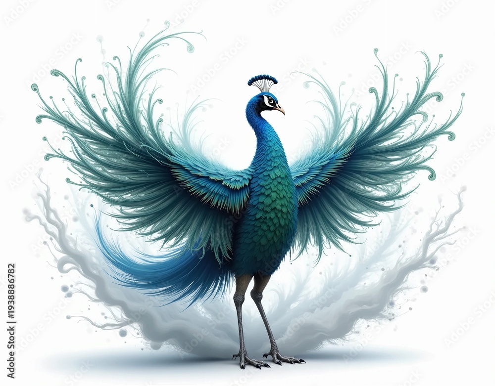 Fototapeta premium Stunning Peacock with Open Wings and Ethereal Aura