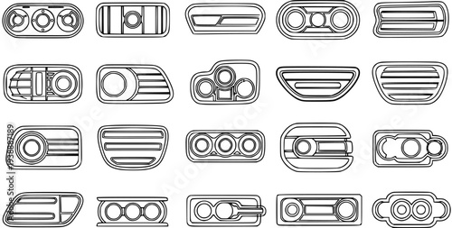 Automotive Car Headlights and Taillights Line Art Icons Set. Black and White Outline Vehicle Lighting Components Collection Vector.