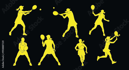 Badminton player silhouette set in action on dark background