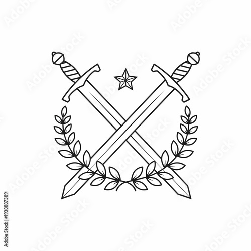 Crossed Swords with Laurel Wreath and Star Emblem