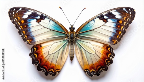 Colorful Butterfly with White Background and Vibrant Wings.