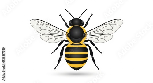 Black and Yellow Bee Illustration Isolated.