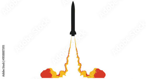 A black rocket launches upwards with bright orange flames creating a striking silhouette high quality professional