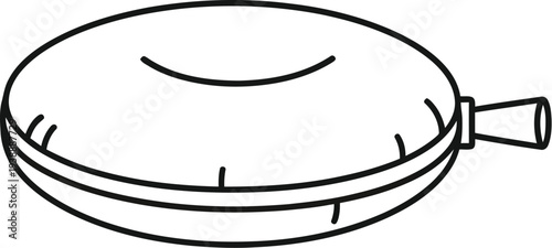 Simple black and white line art drawing depicting an inflatable donut shaped ring cushion with an attached valve.