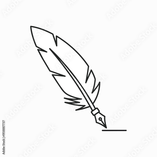 Feather Quill Pen Writing On White Background