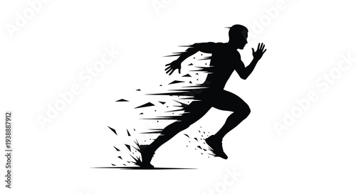 A dynamic illustration of a runner in motion depicted with fragmented trails a striking silhouette high quality