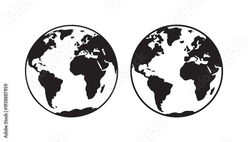 black color globe set of silhouette vector illustration, solid white background