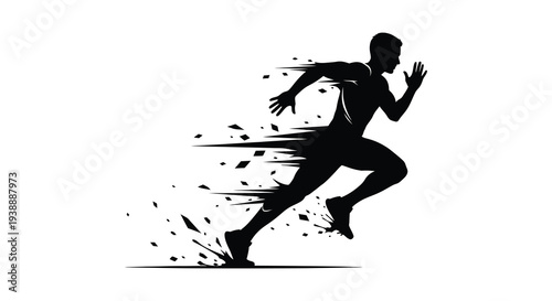 A dynamic image of a man running with a fragmented trail presented as a striking silhouette