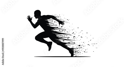 A dynamic illustration of a runner in motion depicted with a dissolving effect silhouette high quality