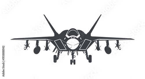 A striking front view of a modern fighter jet showcasing its powerful design a dramatic silhouette