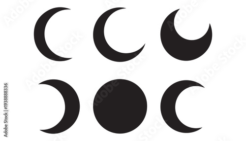 black color moon set of silhouette vector illustration, solid white background