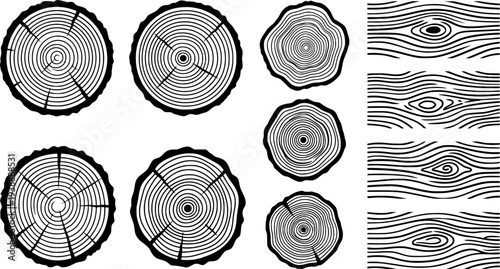 Abstract Wood Grain and Tree Ring Icons
