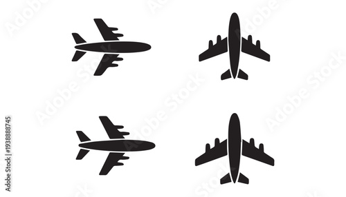 black color airplane set of silhouette vector illustration, solid white background