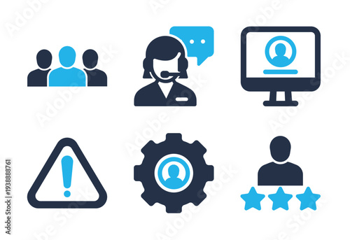 User Assistance and Community Management icon set. Solid glyph series icons