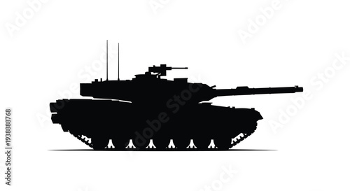A stark black silhouette of a modern battle tank showcasing military power and design silhouette