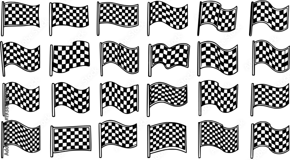 Fototapeta premium Automotive Sports Racing Checkered Flags Black and White Line Art Vector Illustration Set