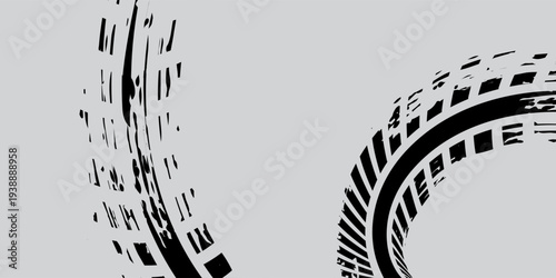 Tire track. Car, bike, motorcycle tyre mark with grunge effect isolated on white background. Wheel footprint on the road. Top view of rubber protector mark.