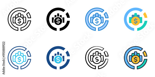 Asset allocation icons set multiple style collection. Editable stroke 
