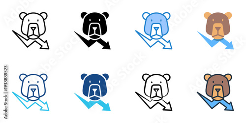 Bear market icons set multiple style collection. Editable stroke 
