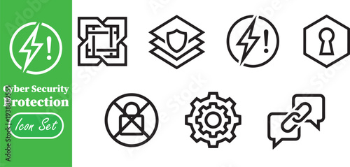 Cyber Security Protection and Data Privacy Linear Icon Set for Network Safety