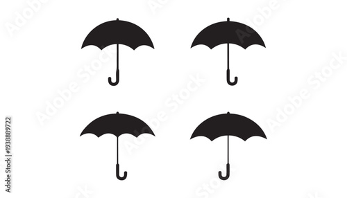 black color umbrella set of silhouette vector illustration, solid white background
