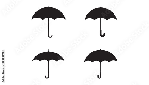 black color umbrella set of silhouette vector illustration, solid white background