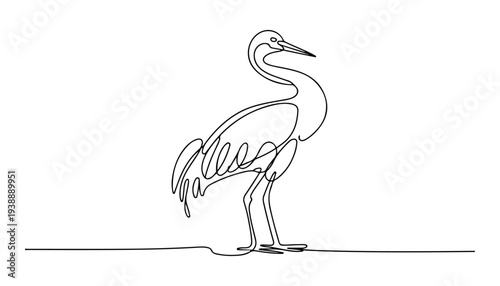 One continuous line illustration of an Cranes bird , isolated on white background.