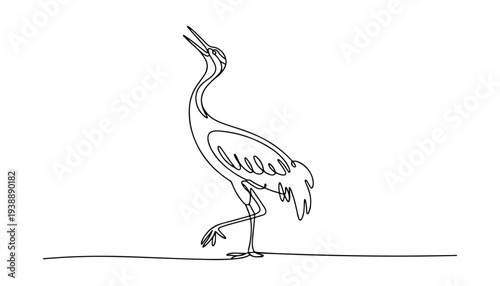 One continuous line illustration of an Cranes bird , isolated on white background.
