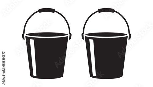 black color bucket set of silhouette vector illustration, solid white background