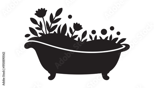 black color bathtub flower of silhouette vector illustration, solid white background