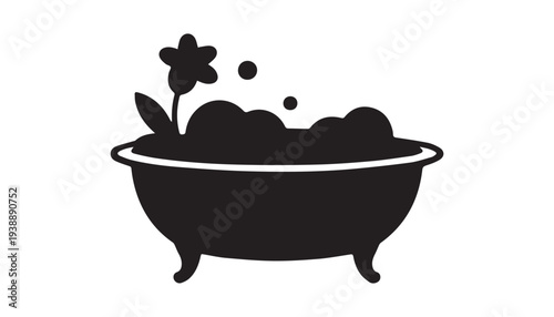 black color bathtub flower of silhouette vector illustration, solid white background