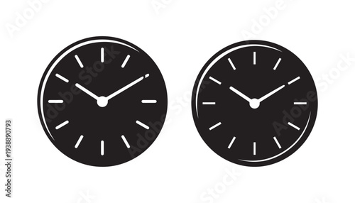 black color clock of silhouette vector illustration, solid white background