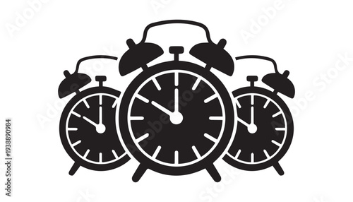 black color alarm clock set of silhouette vector illustration, solid white background