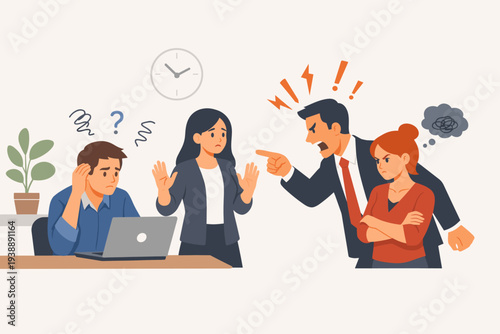 Dealing with Difficult People and Bossy Manager in Office, Workplace Conflict between Colleagues, Stressed Employee Facing Toxic Management and Angry Boss Shouting, Professional Communication