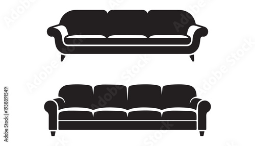 black color sofa set of silhouette vector illustration, solid white background