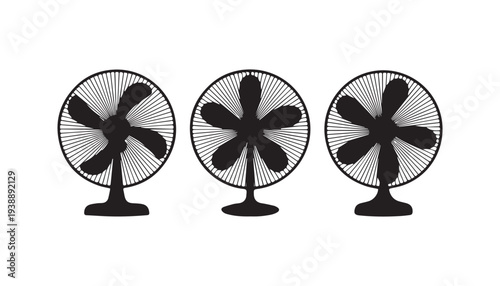 black color fan set of silhouette vector illustration, solid white background