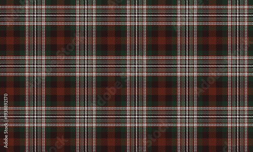 Seamless plaid fabric in brown, orange, green, and white. Classic design, suitable for fashion, textiles, and online design, creating appeal and uniqueness.