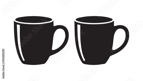 black color mug set of silhouette vector illustration, solid white background