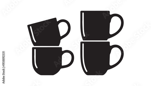 black color mug set of silhouette vector illustration, solid white background