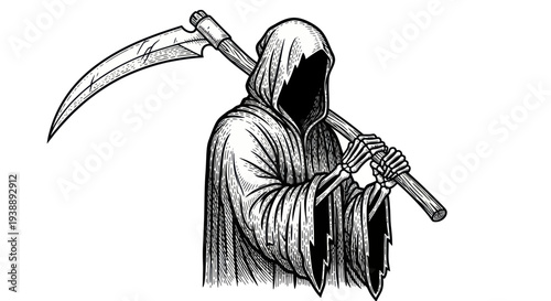 Grim Reaper with Scythe - Spooky Halloween Character Illustration