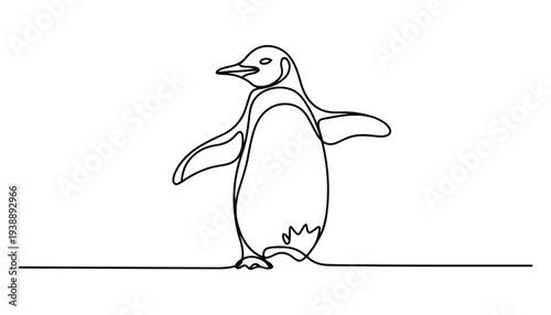 One continuous line illustration of an Penguin, isolated on white background.