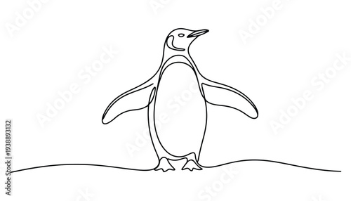 One continuous line illustration of an Penguin, isolated on white background.